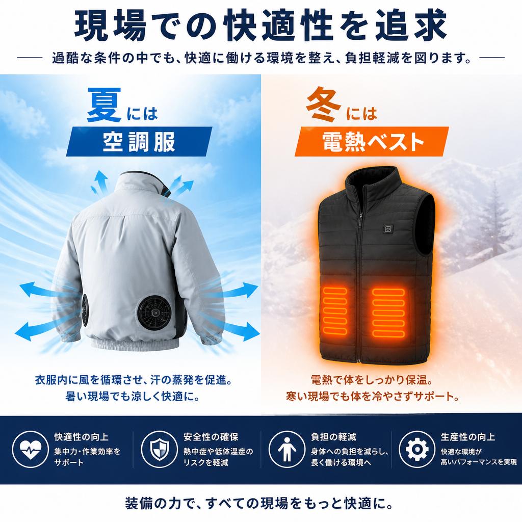 充実した夏冬対策で快適に働ける