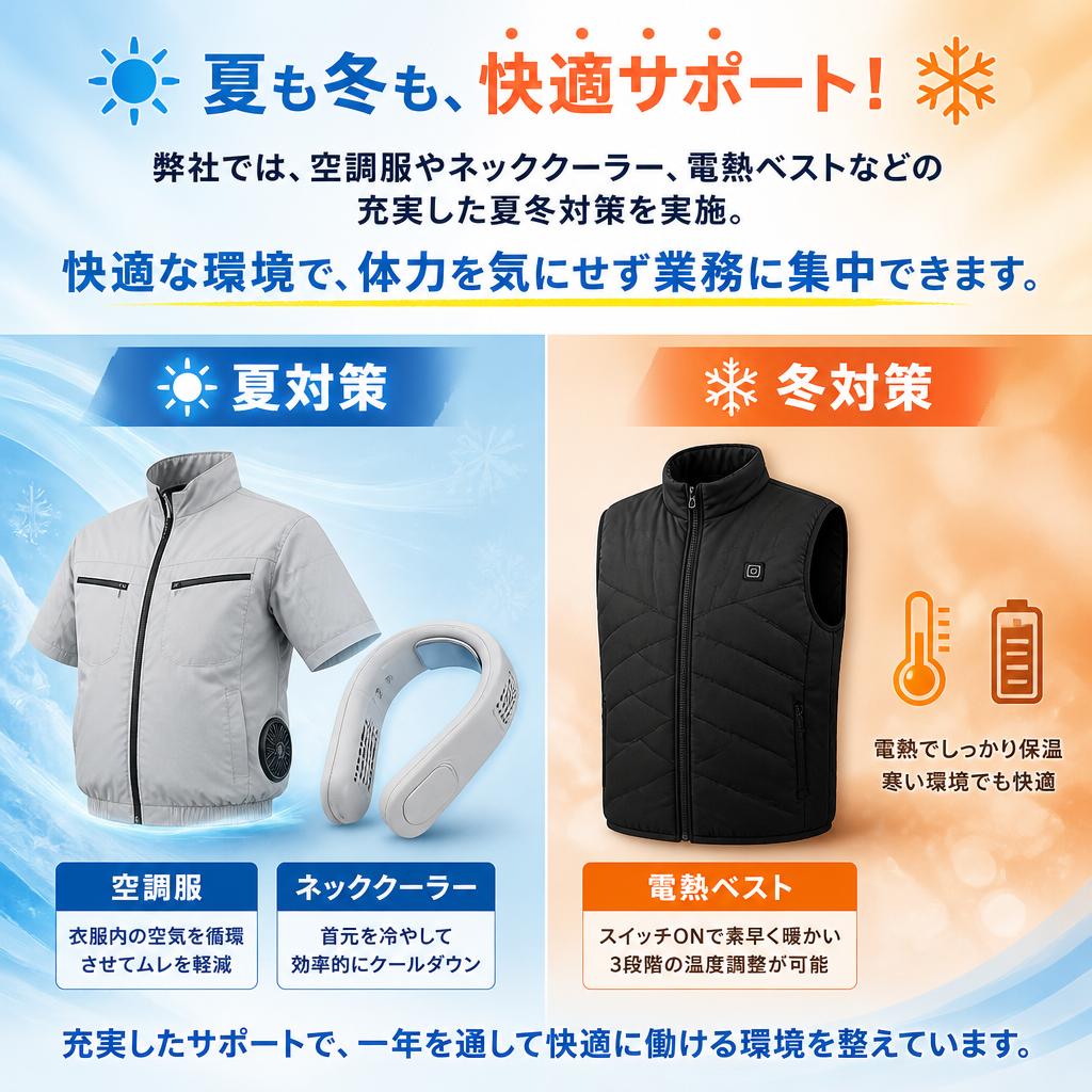 安心の夏冬対策！快適な業務環境