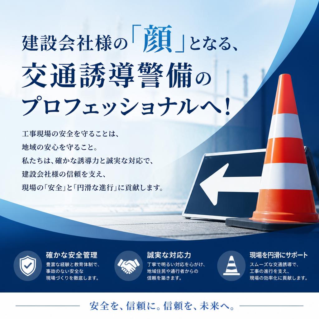 建設会社様の「顔」となる、交通誘導警備のプロフェッショナルへ！